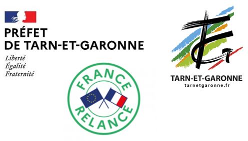 Logos de l'Etat français, du département 82 et de France Relance