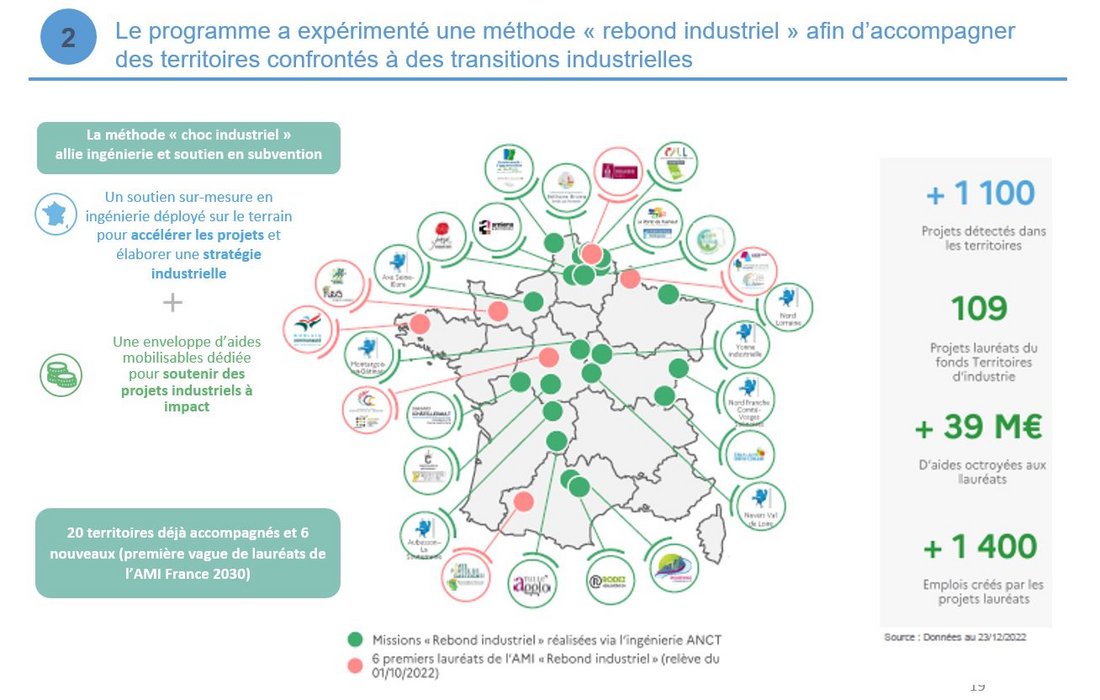 Carte des territoires concernés par le dispositif Rebond industriel