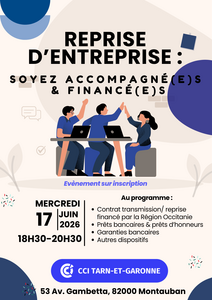 Affiche de la CCI - Evènement Reprise d'entreprise - les solutions de financements